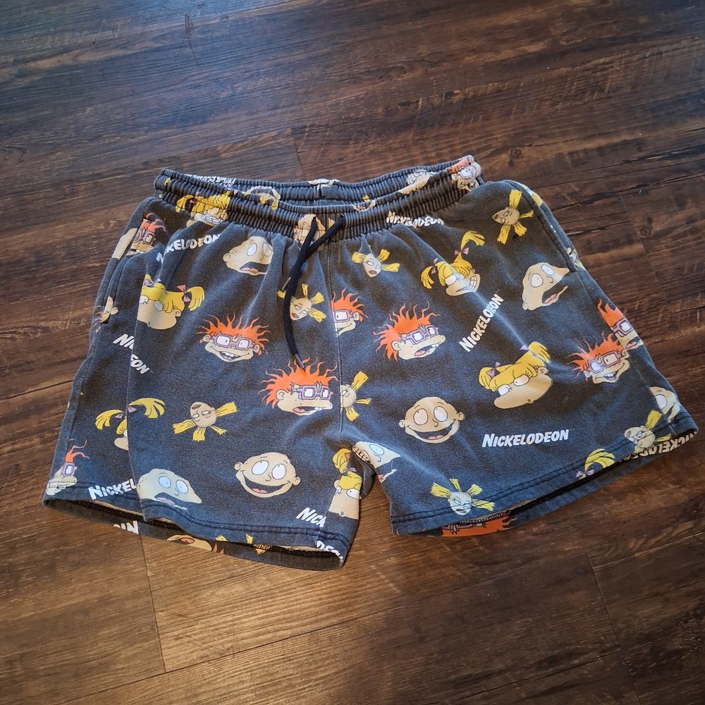 Nickelodeon Rugrats Shorts Mens L Gray All Over Print Fleece Lounge Retro 90s
